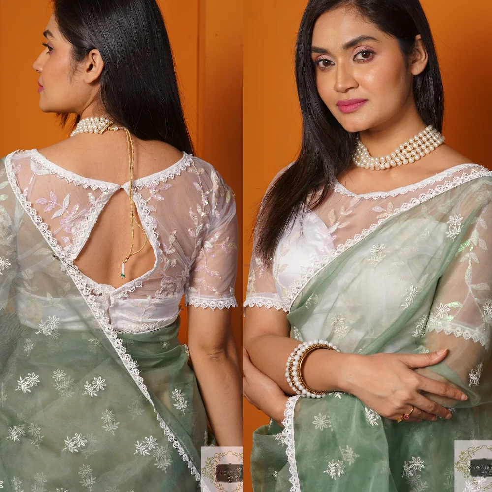 White Net Party Wear Designer Blouse