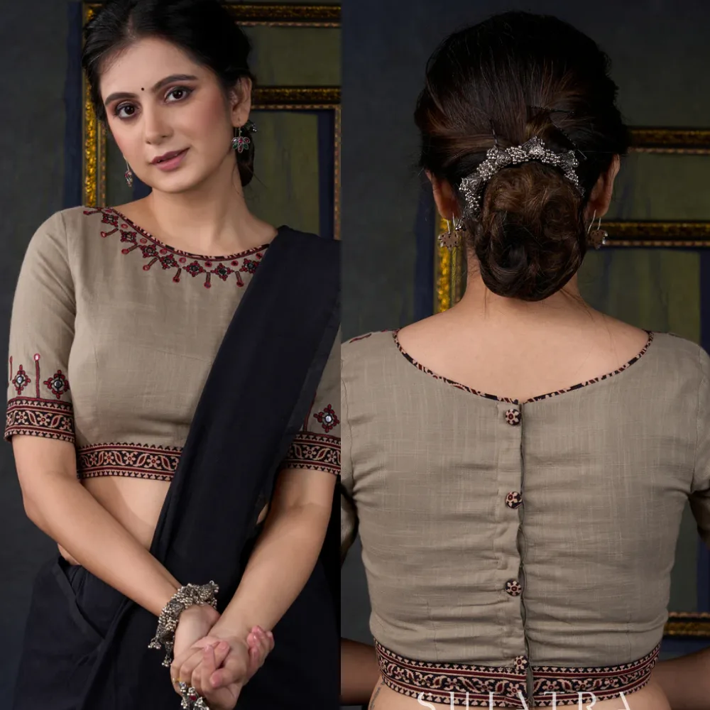 Dark Beige Thread Work Designer Party Blouse