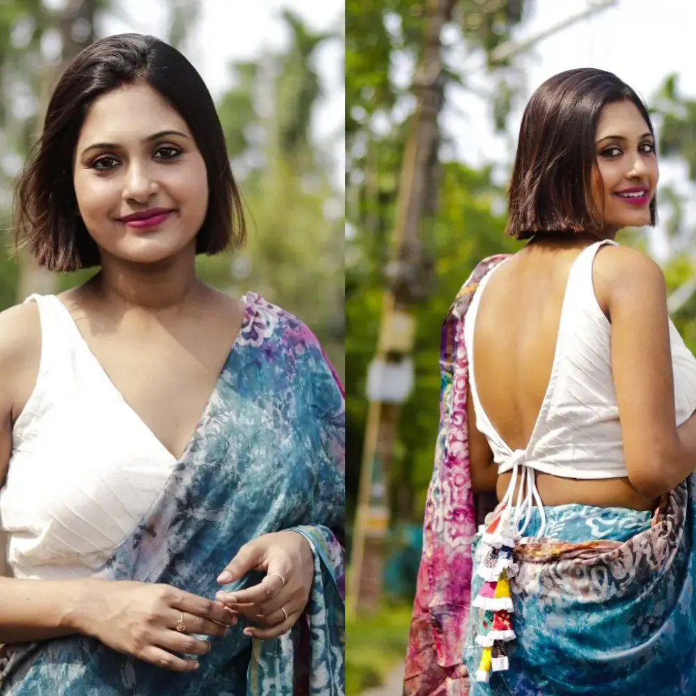 White Khadi Cotton Handwoven Backless Multi Latkan Blouse