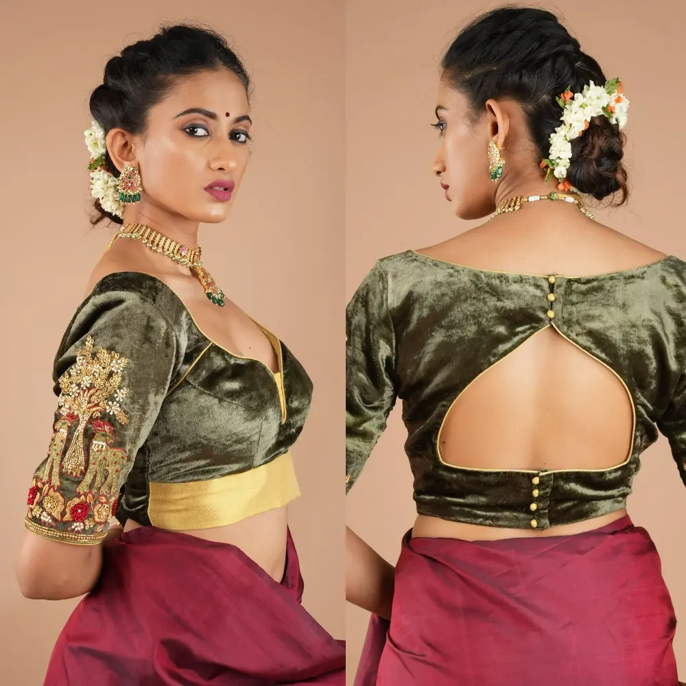 Patina Gray Velvet Zardosi Designer Blouse