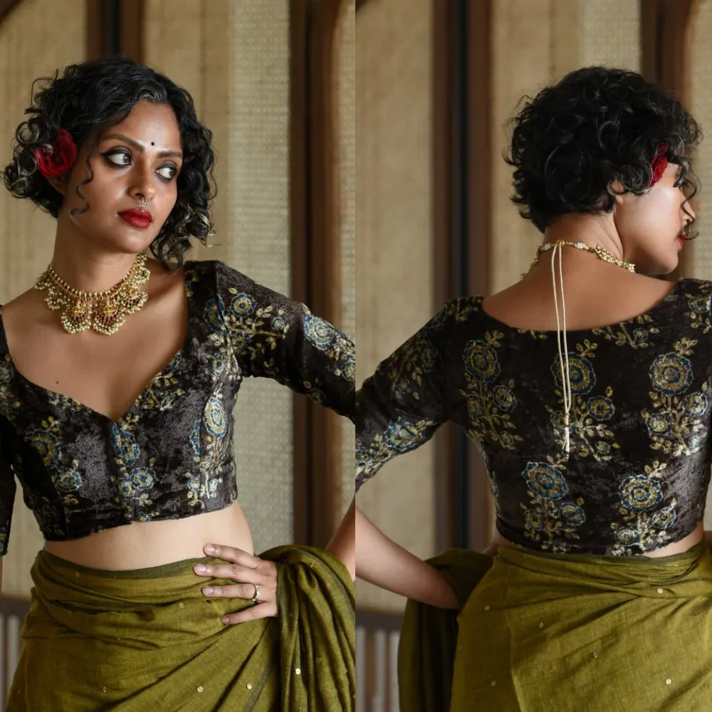 Traditional Ajrak Print Velvet Designer Blouse