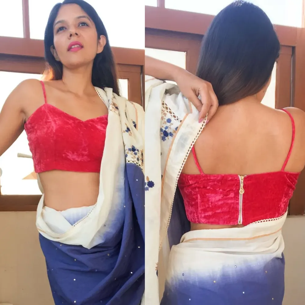 Rani Pink Luxury Velvet Designer Blouse