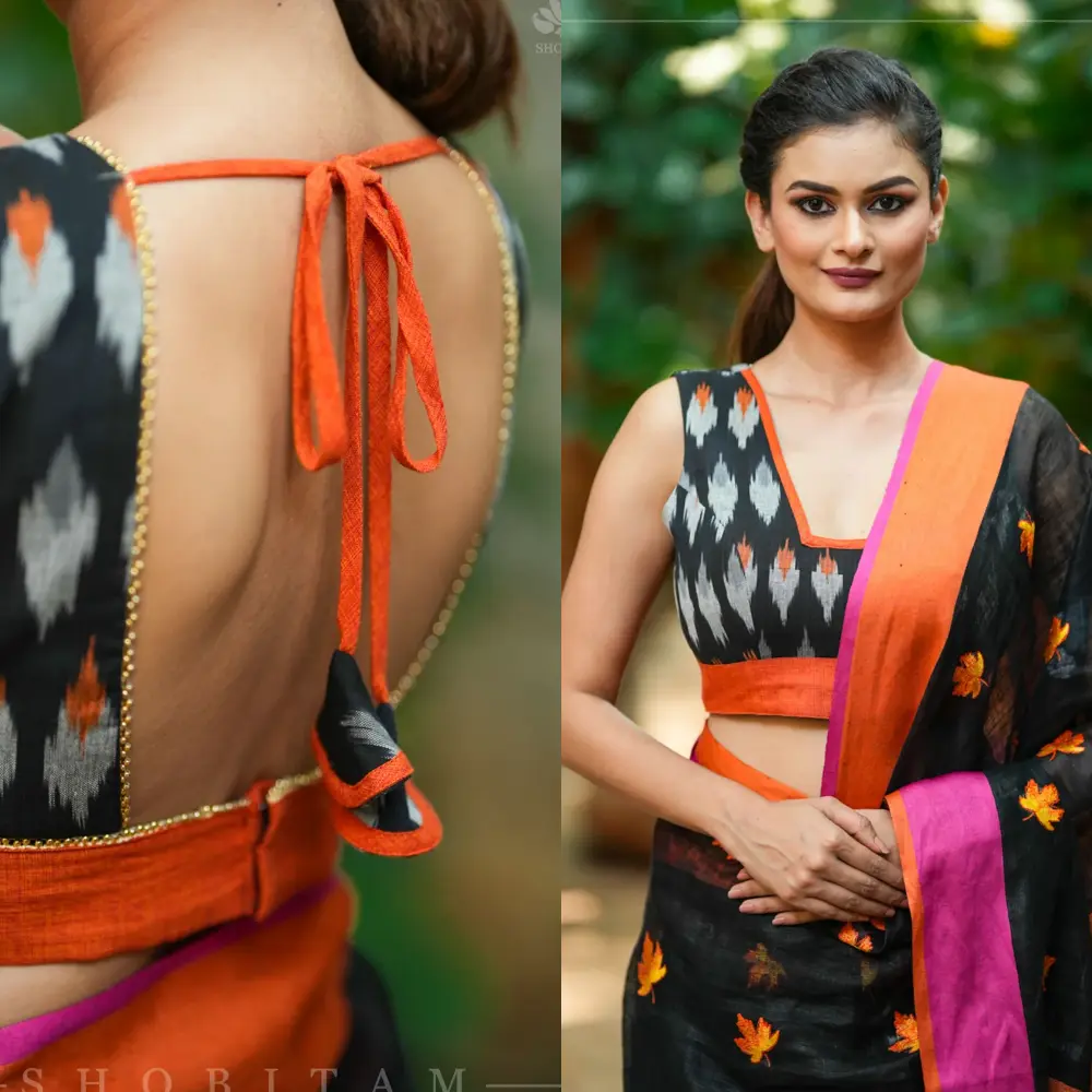 Handloom Cotton Ikat Square Neck Sleeveless Blouse