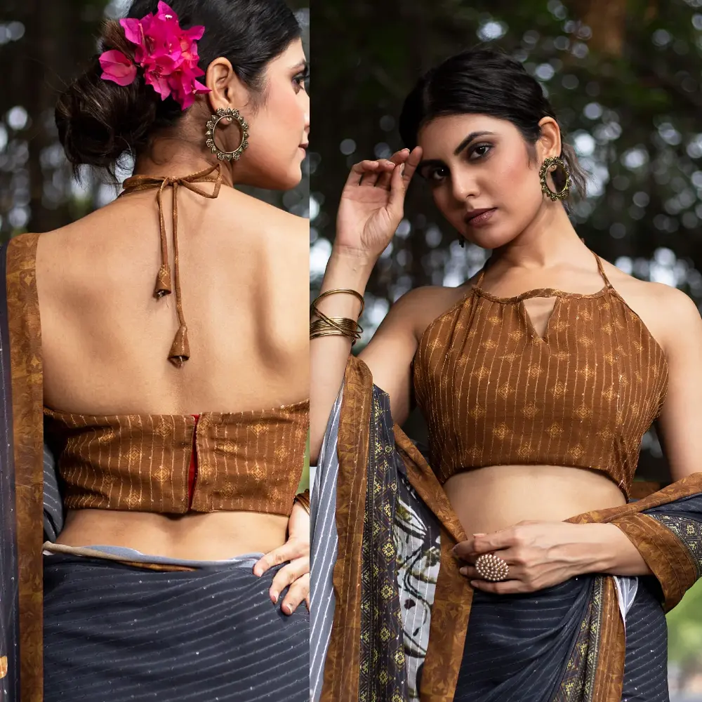 Sparkle Booti Print Georgette Strappy Blouse.