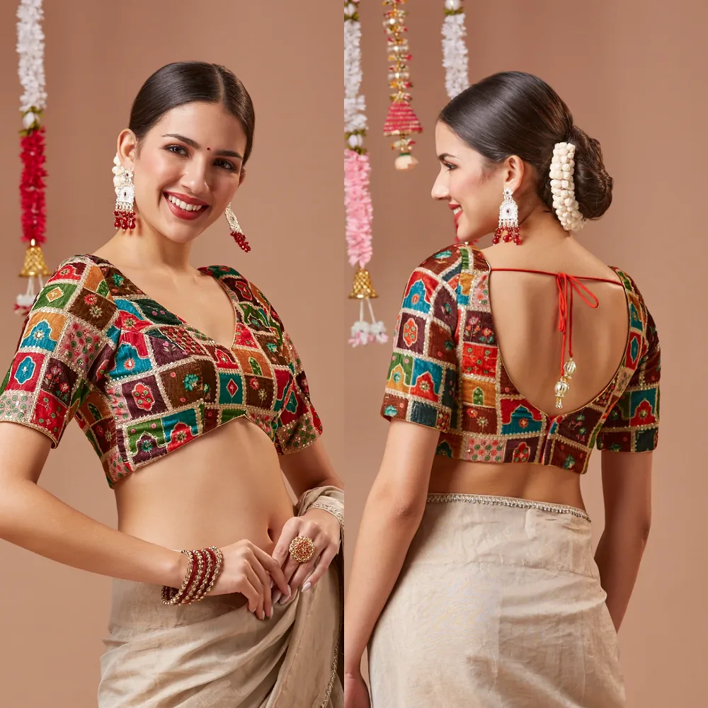 Multi-Color Velvet Designer Blouse