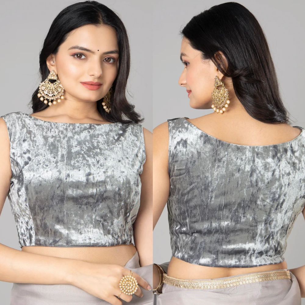 Luxury Velvet Wrap Neck Designer Blouse 