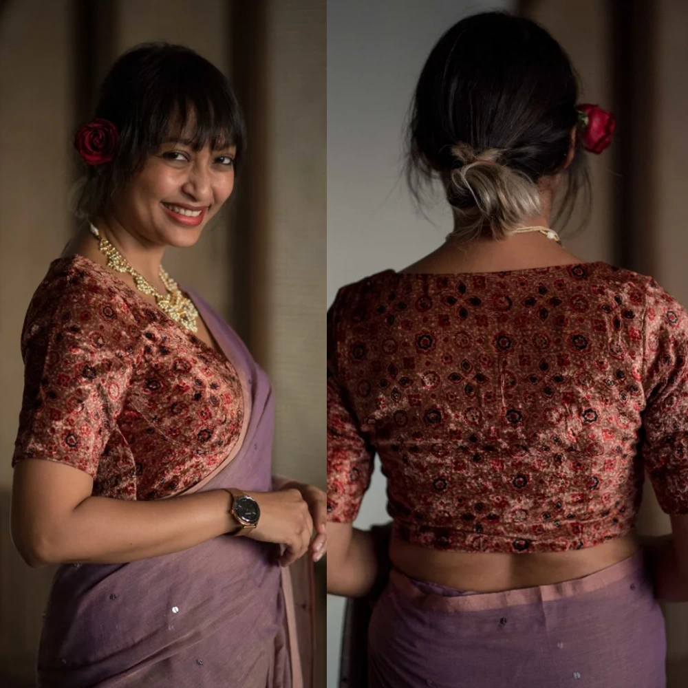 Ajrak Print Velvet Heritage Designer Blouse