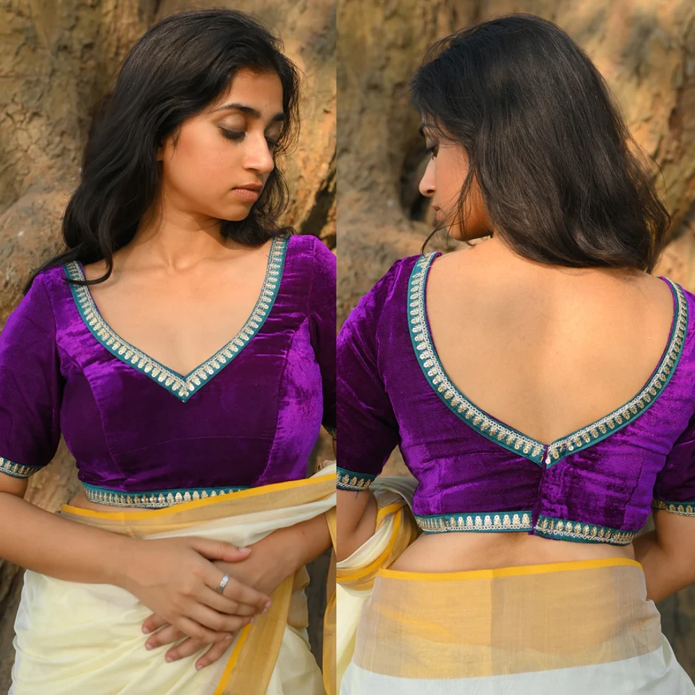 Purple Sitara Velvet Designer Blouse