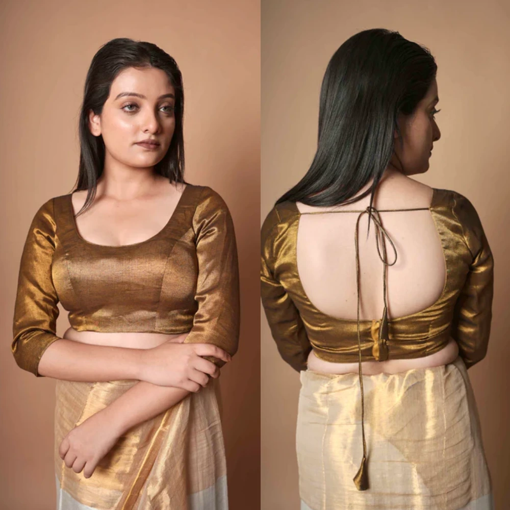 Golden Shimmer Tissue Designer Party Wear Blouse