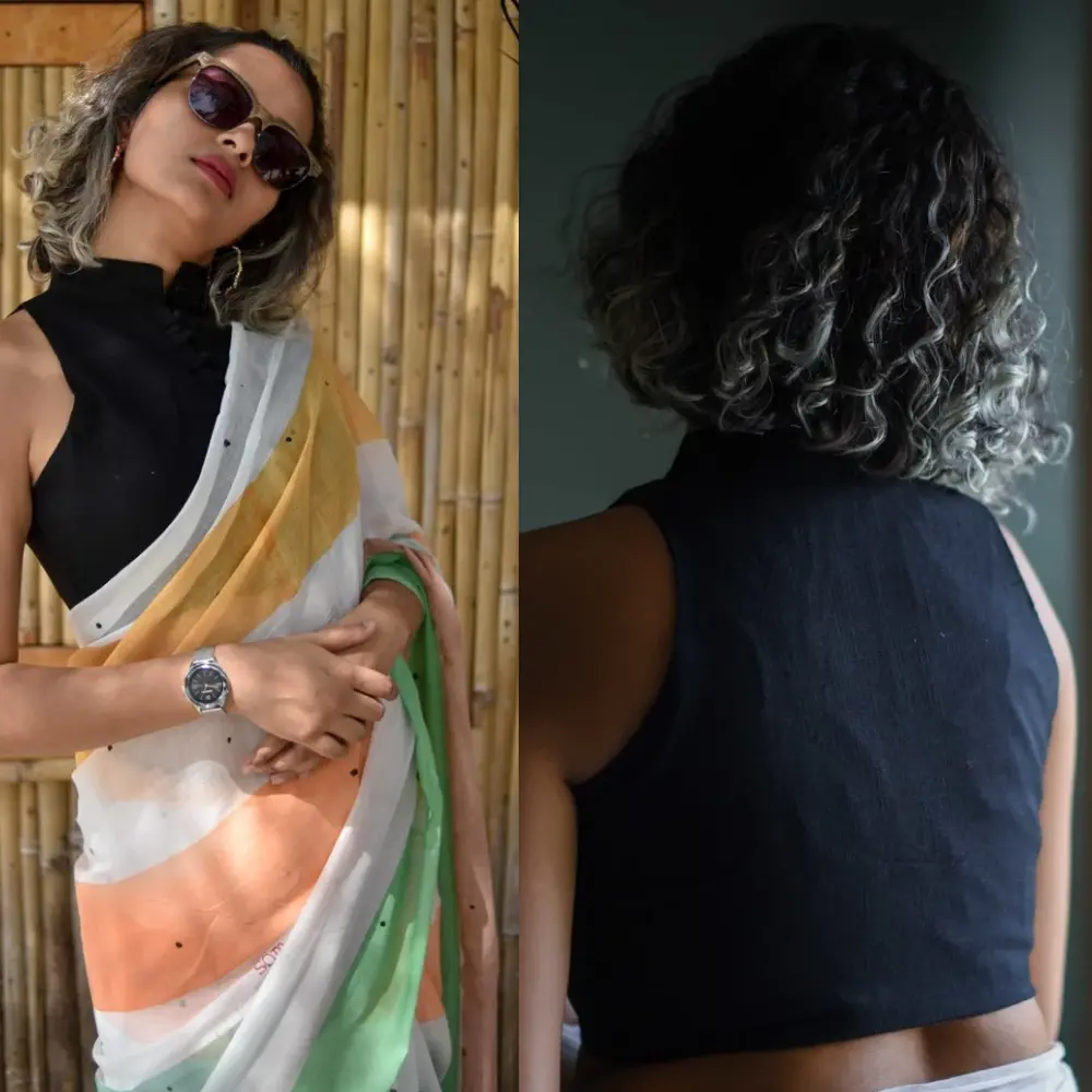 Black Cotton High Neck Sleeveless Blouse