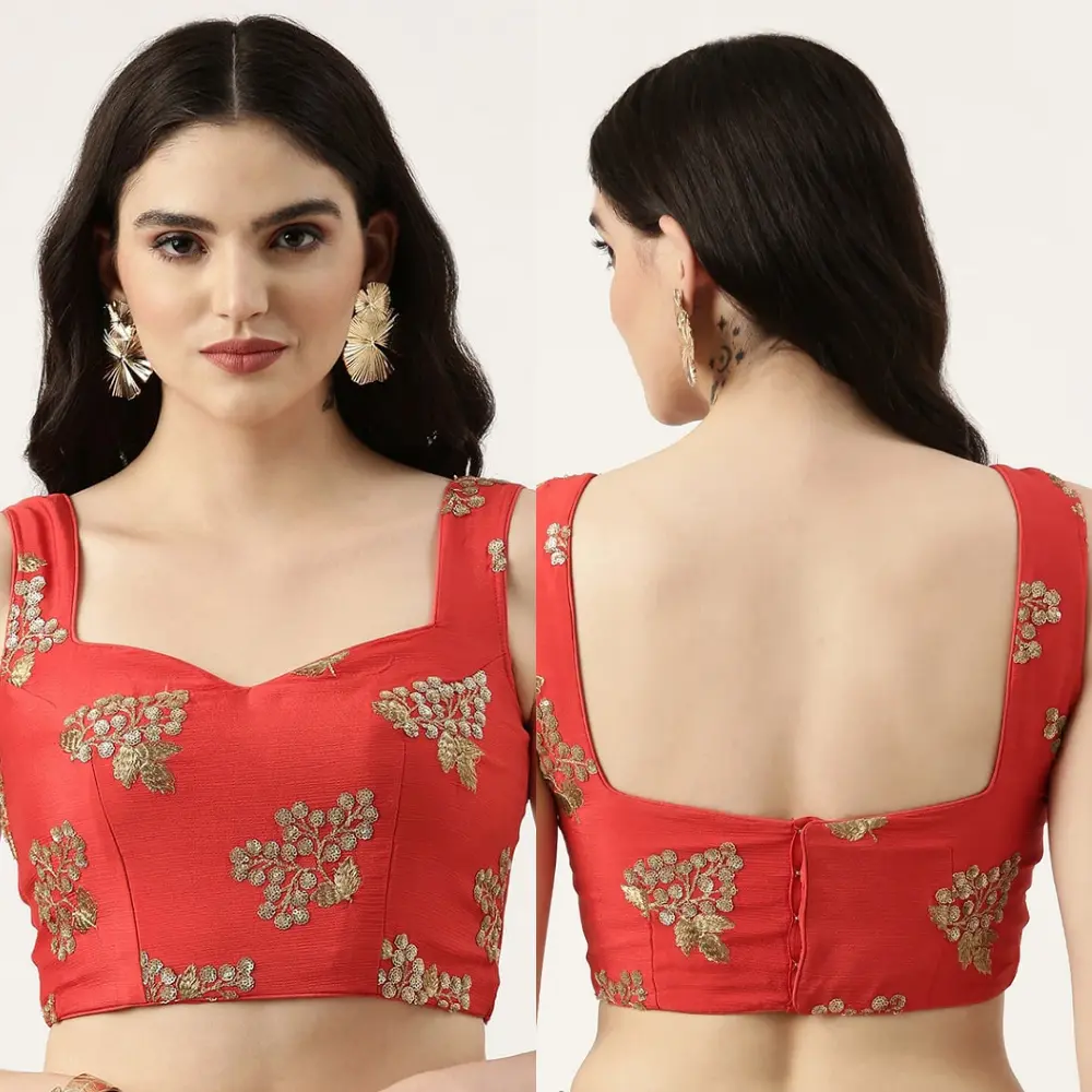 Maroon Chinnon Sleeveless Embroidered Sweetheart Designer Blouse