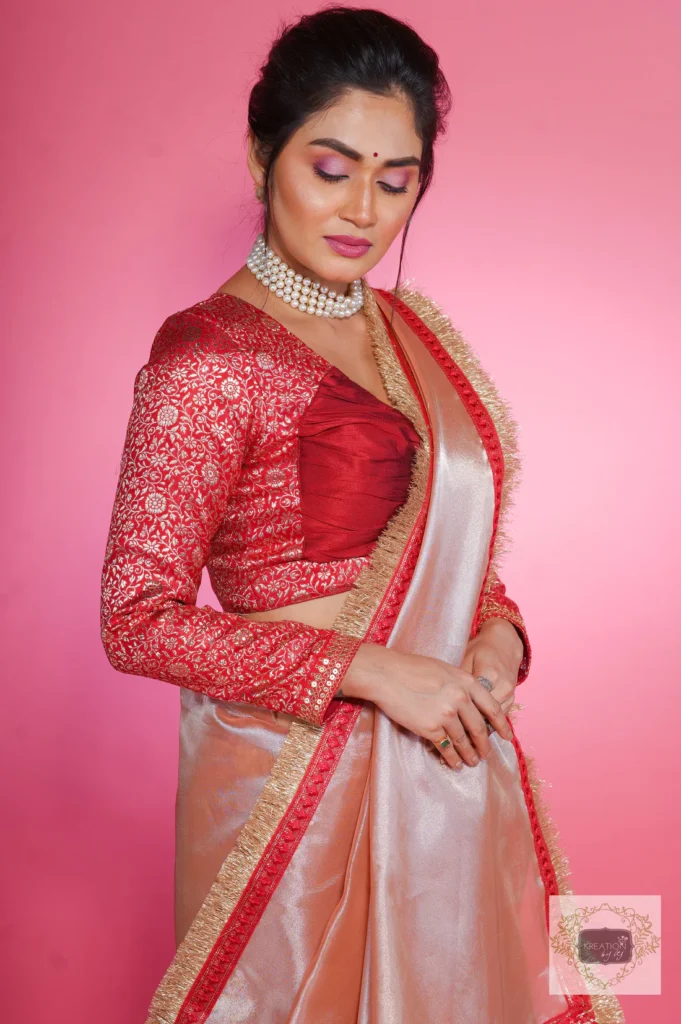 Maroon Brocade Full Sleeve V-neck Designer Party Wear Blouse