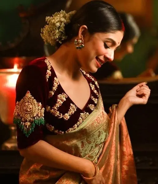 Velvet Blouse with Gold Embroidery