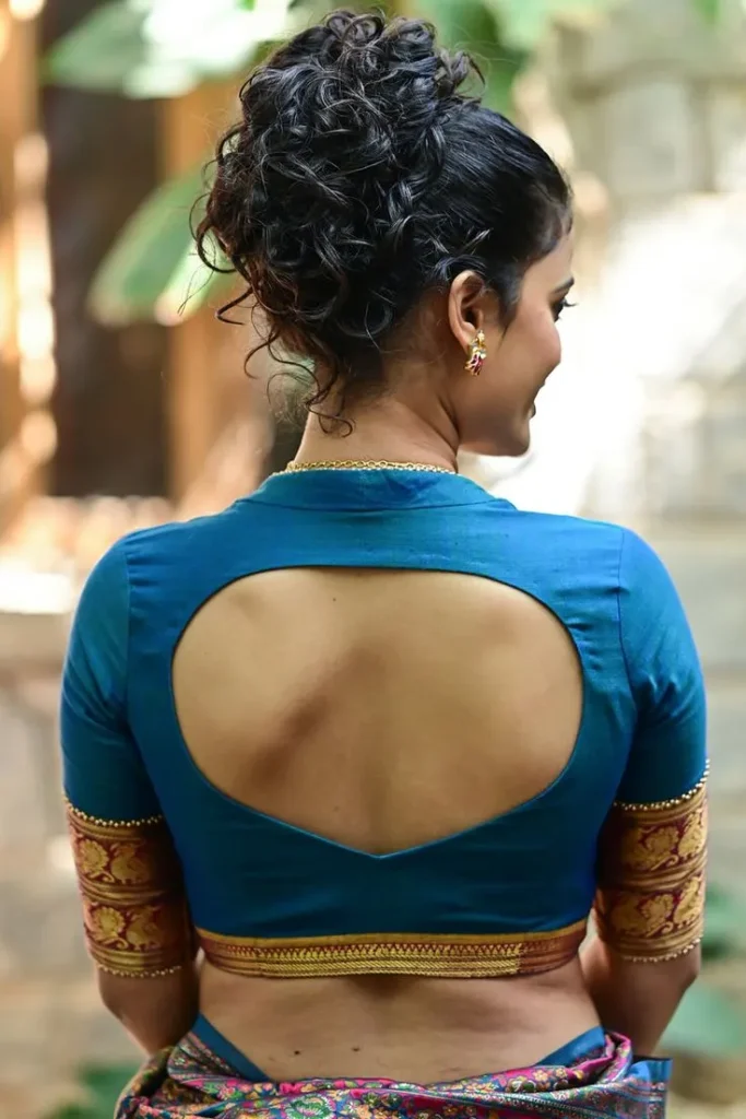 Pot Neck Back Blouse Design