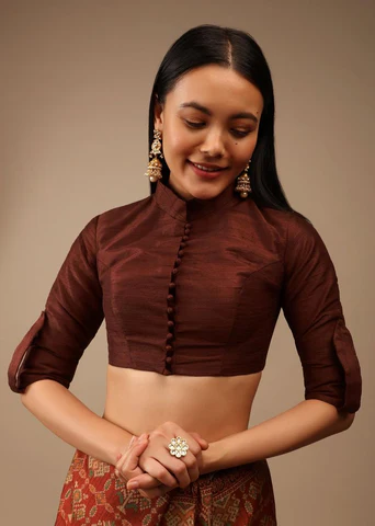 High Neck Blouse with Button Detailing