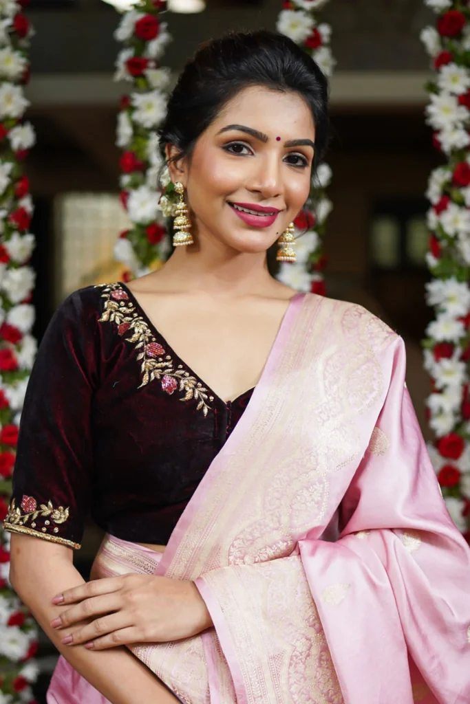 Velvet Blouse with Embroidery