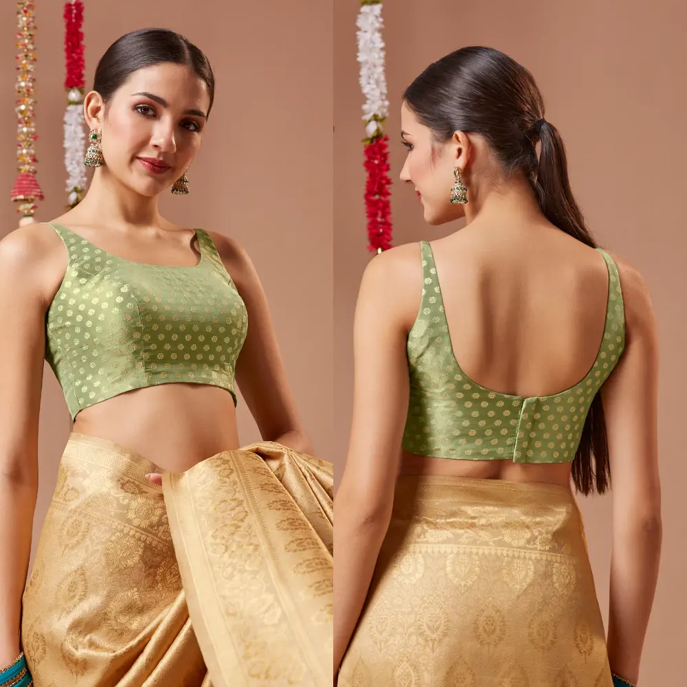 Pista Green Brocade Blouse