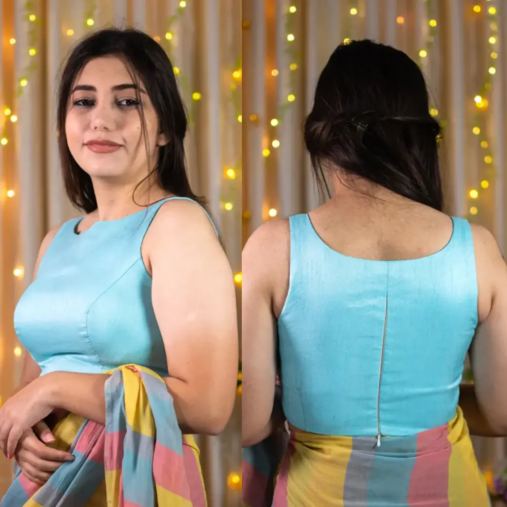 Fair Sky Blue Halter Neck Wear Blouse