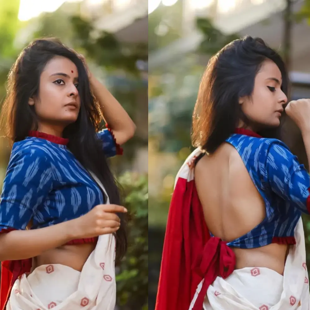 Blue Embroidered High Neck Designer Party Wear Blouse 