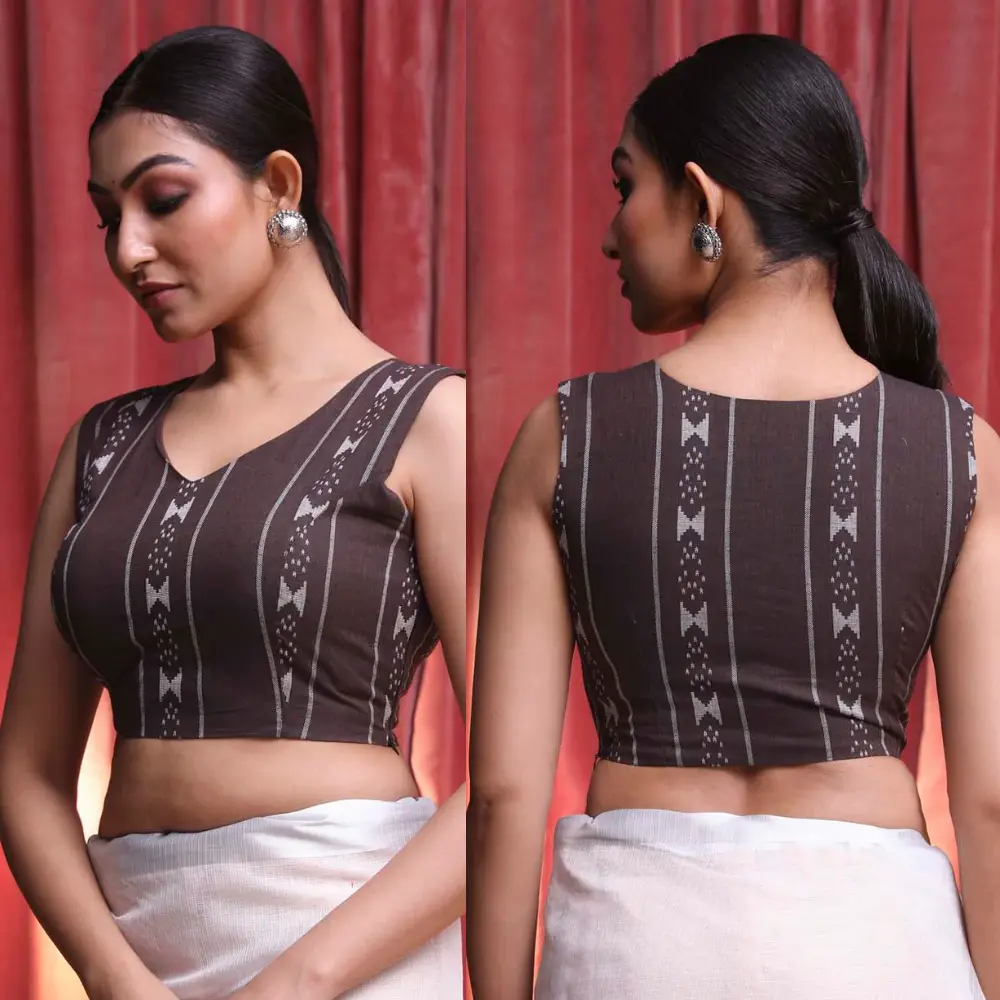 Brown V-Neck Sleeveless Work Wear Designer Blouse