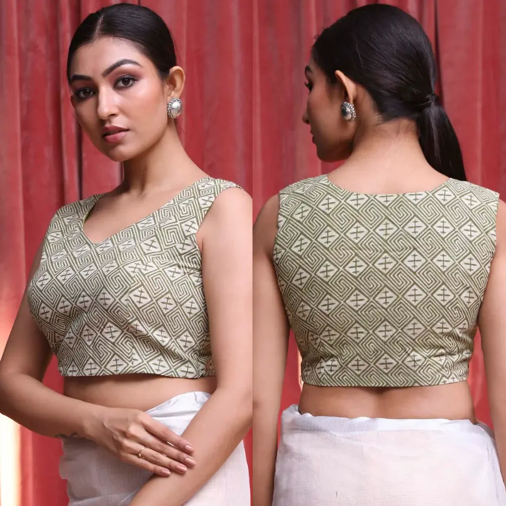  Green V-Neck Sleeveless Work Wear Blouse 