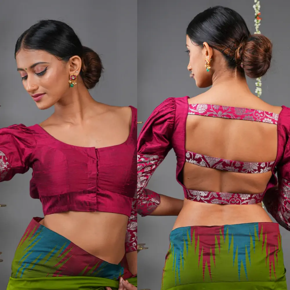 U-neck Puff Sleeve Designer Blouse