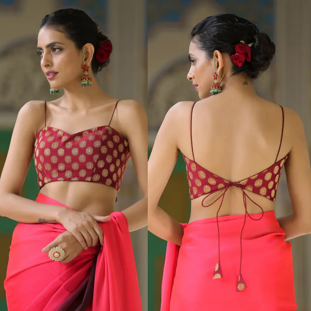 Designer Maroon Brocade Strap Blouse