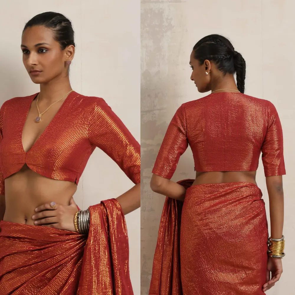 Maroon Cotton Gold Lurex Metallic Party Wear Designer Blouse