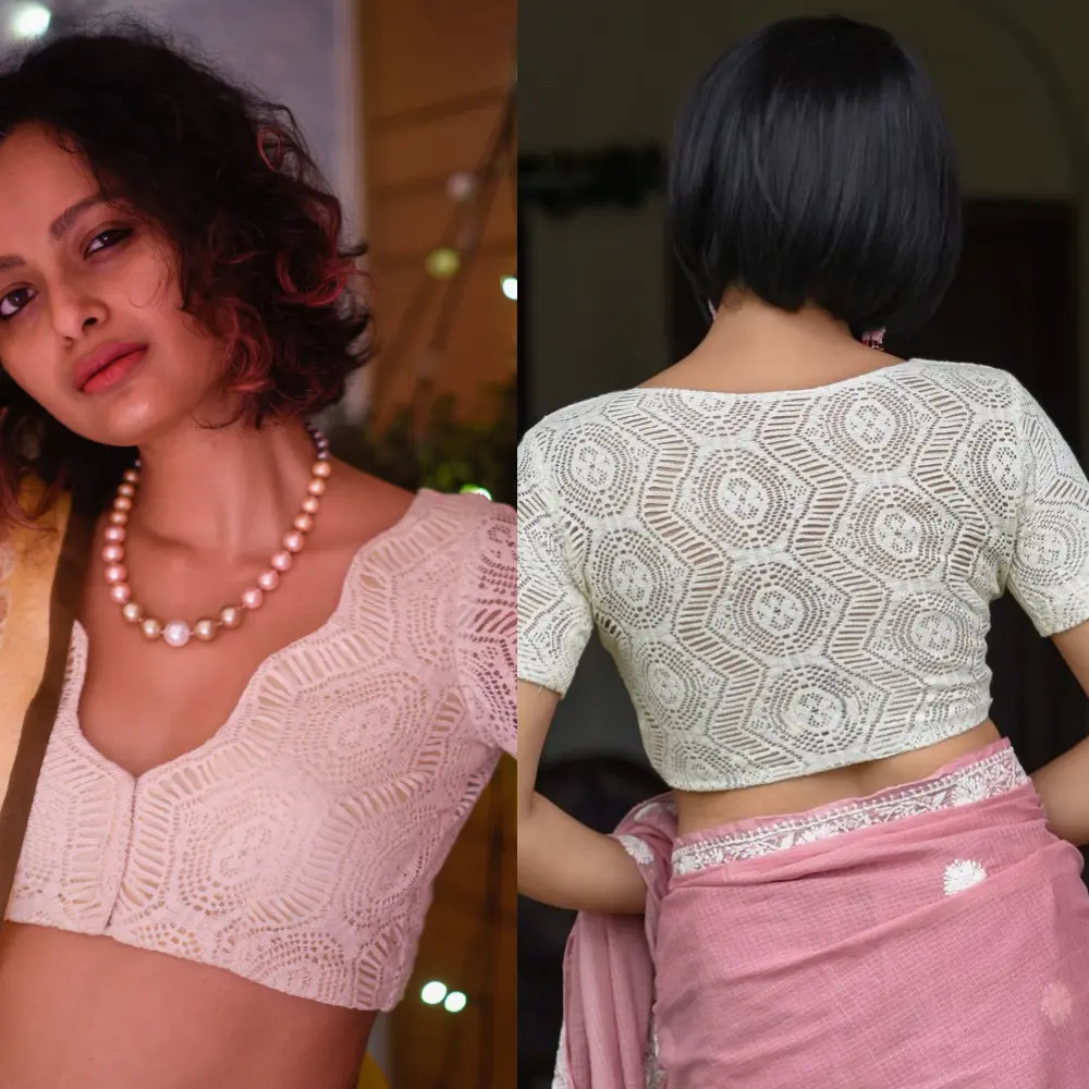 Off-White Cotton V-neck Summer Ready-to-Wear Blouse