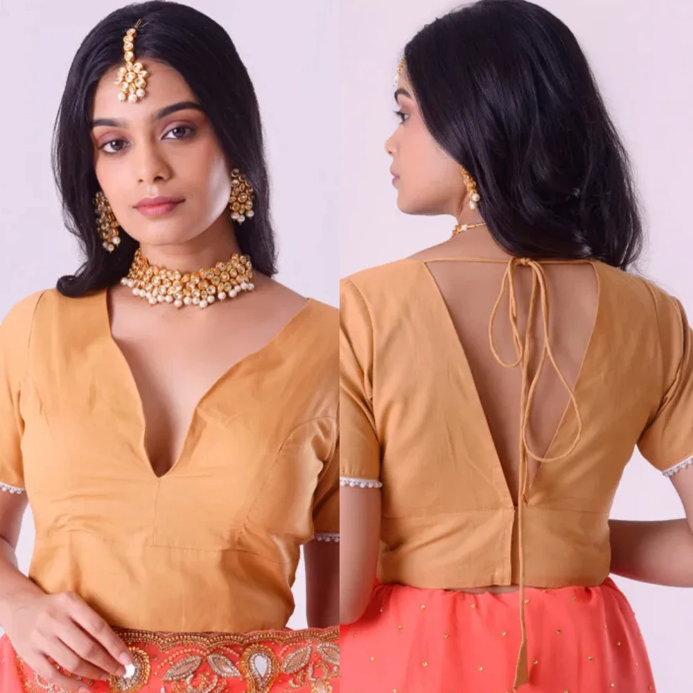 Fawn Cotton Designer Embellished Sleeve Ready-to-Wear Blouse