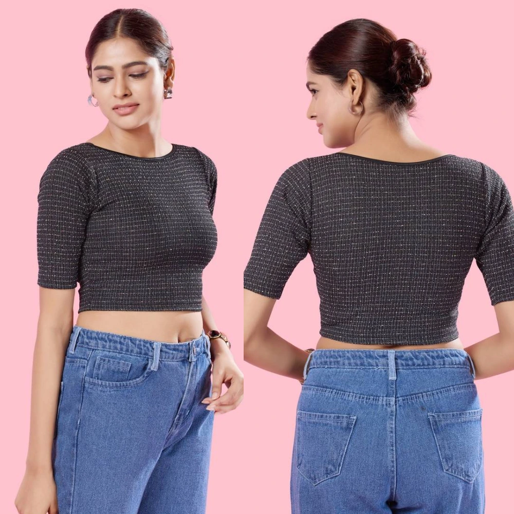 Black Stretchable Elbow Sleeve Non-Padded Ready-to-Wear Blouse