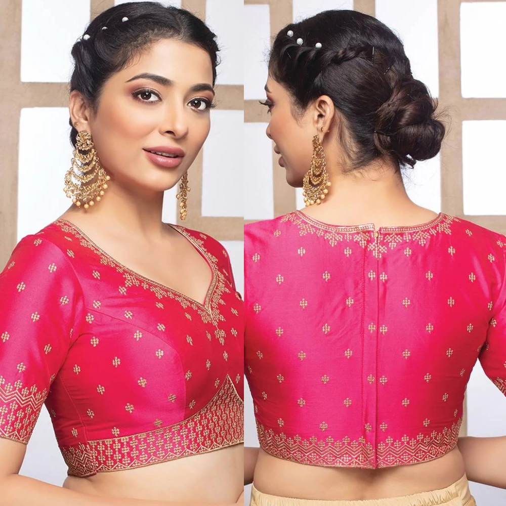 Silk V-neck Half Sleeve  Blouse