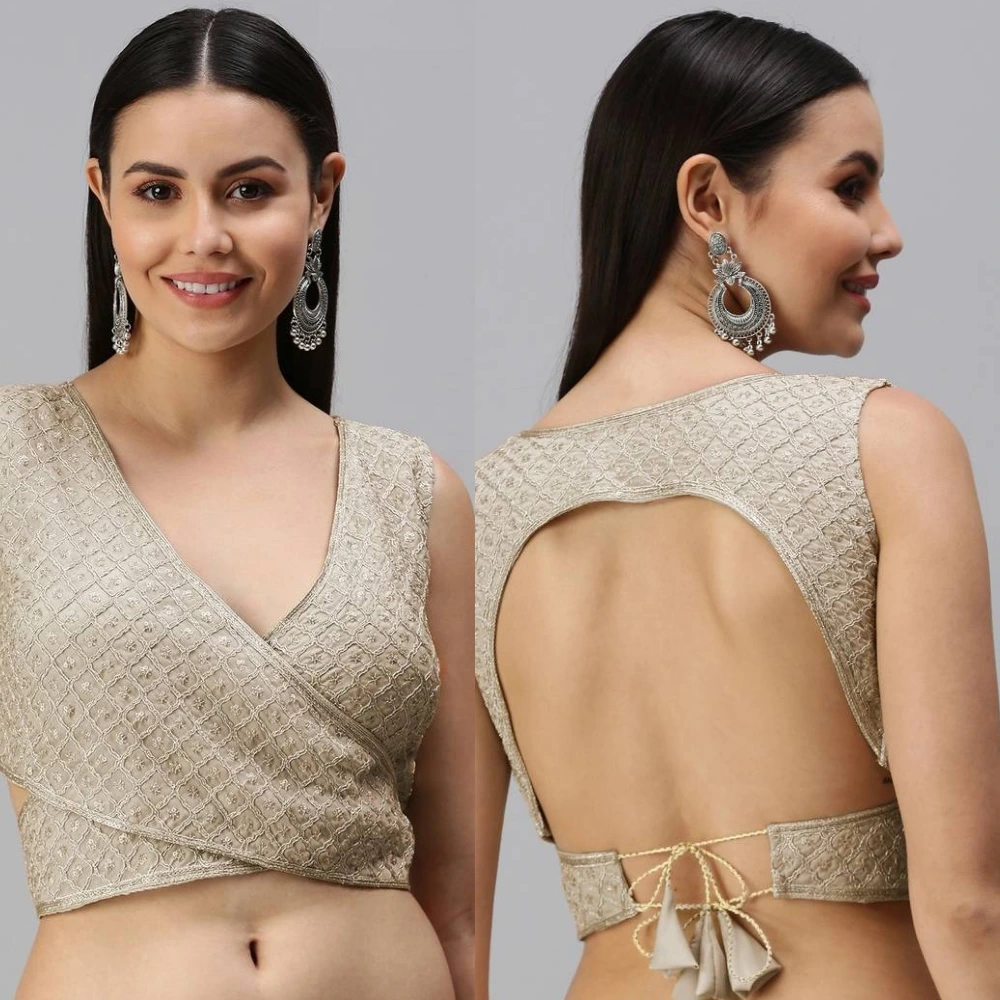 Grey Embroidered Padded Organza Ready To Wear Blouse