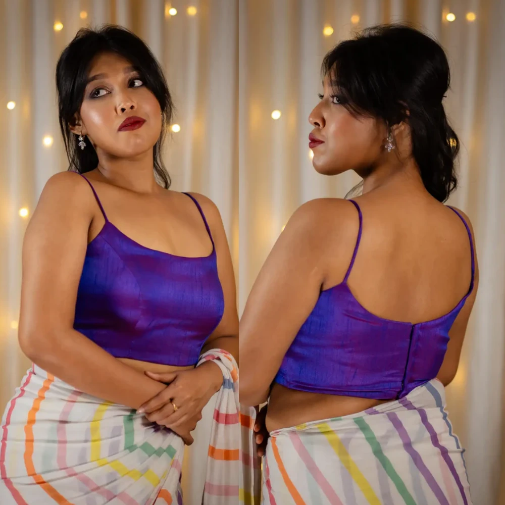 Purple Butterfly Spaghetti Strap Crop Blouse
