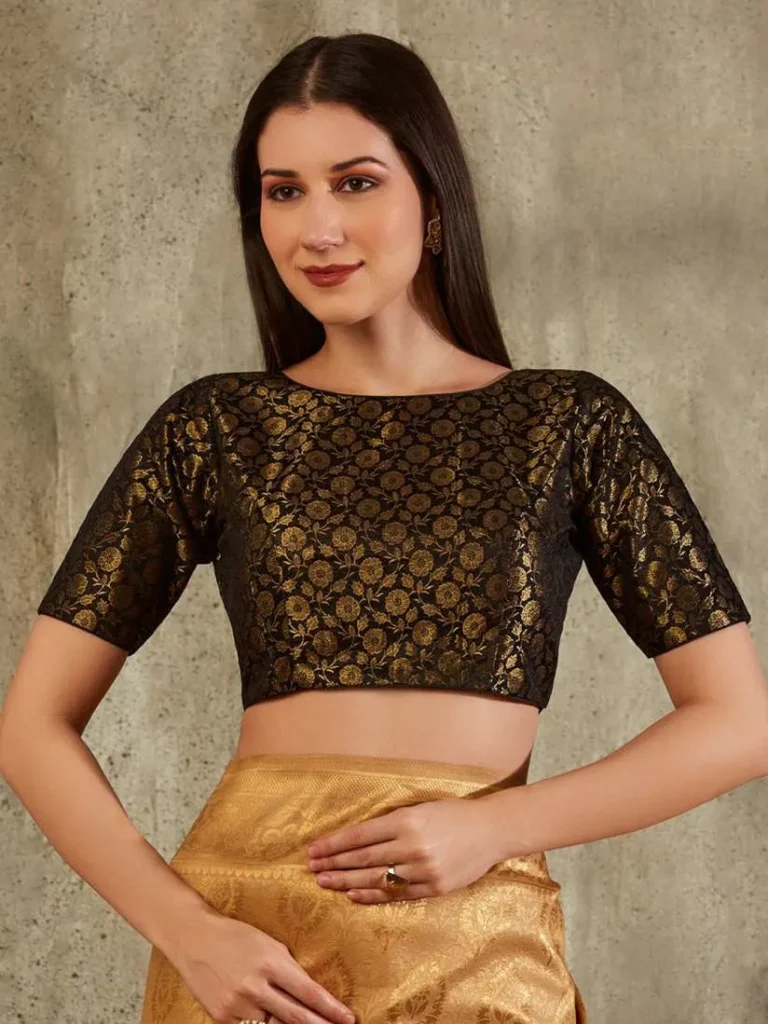 Boat Neck Brocade Blouse