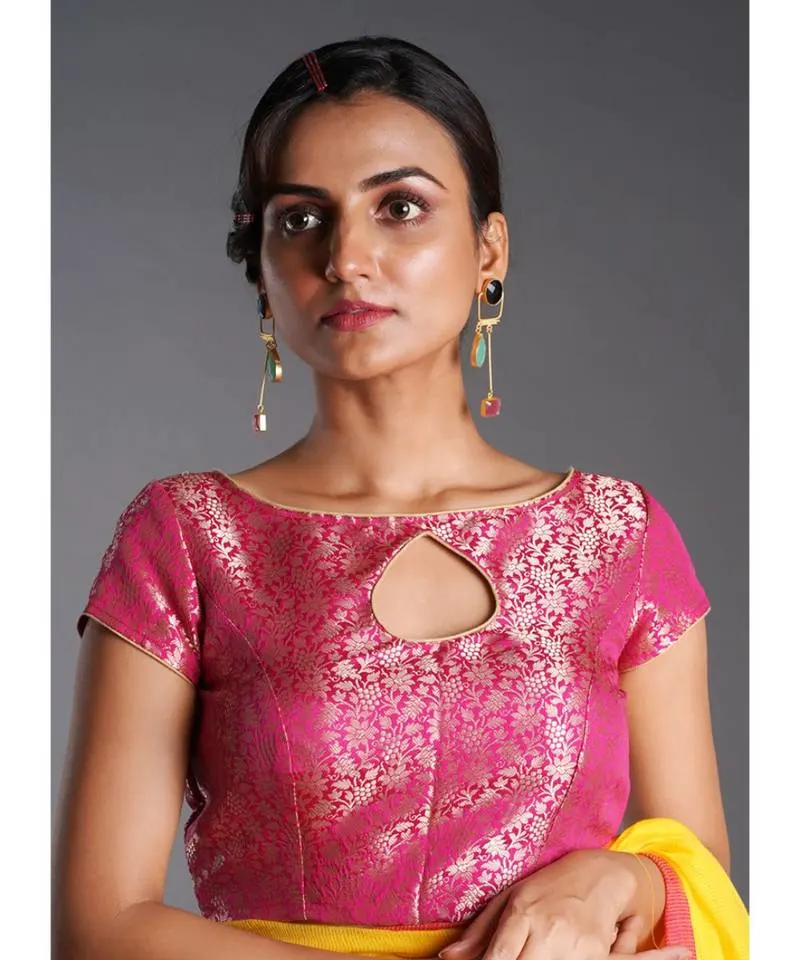 Keyhole Neck Brocade Blouse