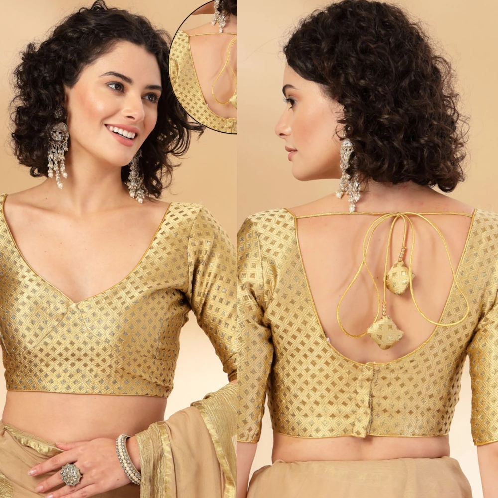 Luxury Brocade V-Neck Ready-to-Wear Designer Blouse