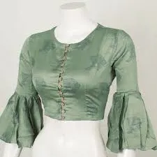 Sage Green Embroidered Blouse with Bell Sleeves