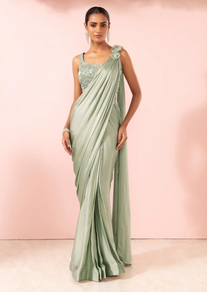 Moss Green Sleeveless Blouse with Mirror Work