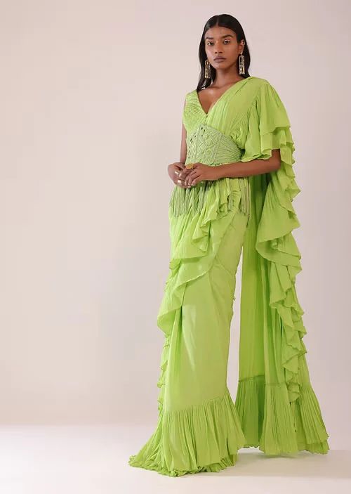 Parrot Green Ruffled Blouse