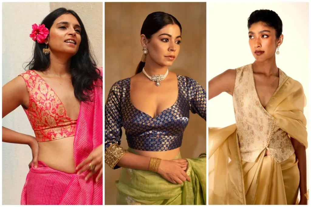 High-Slit Brocade Blouse