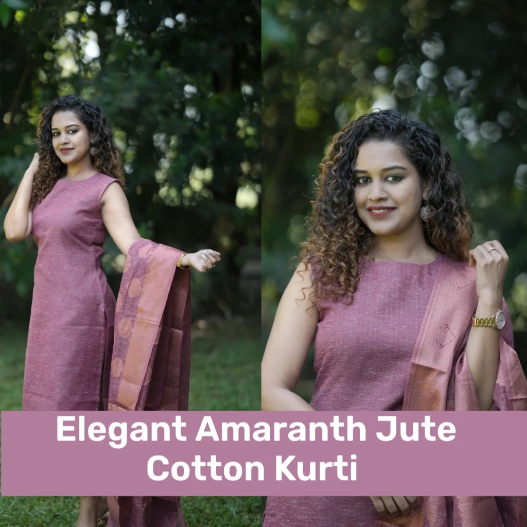 Elegant Amaranth Jute Cotton Kurti with Brocade Dupatta