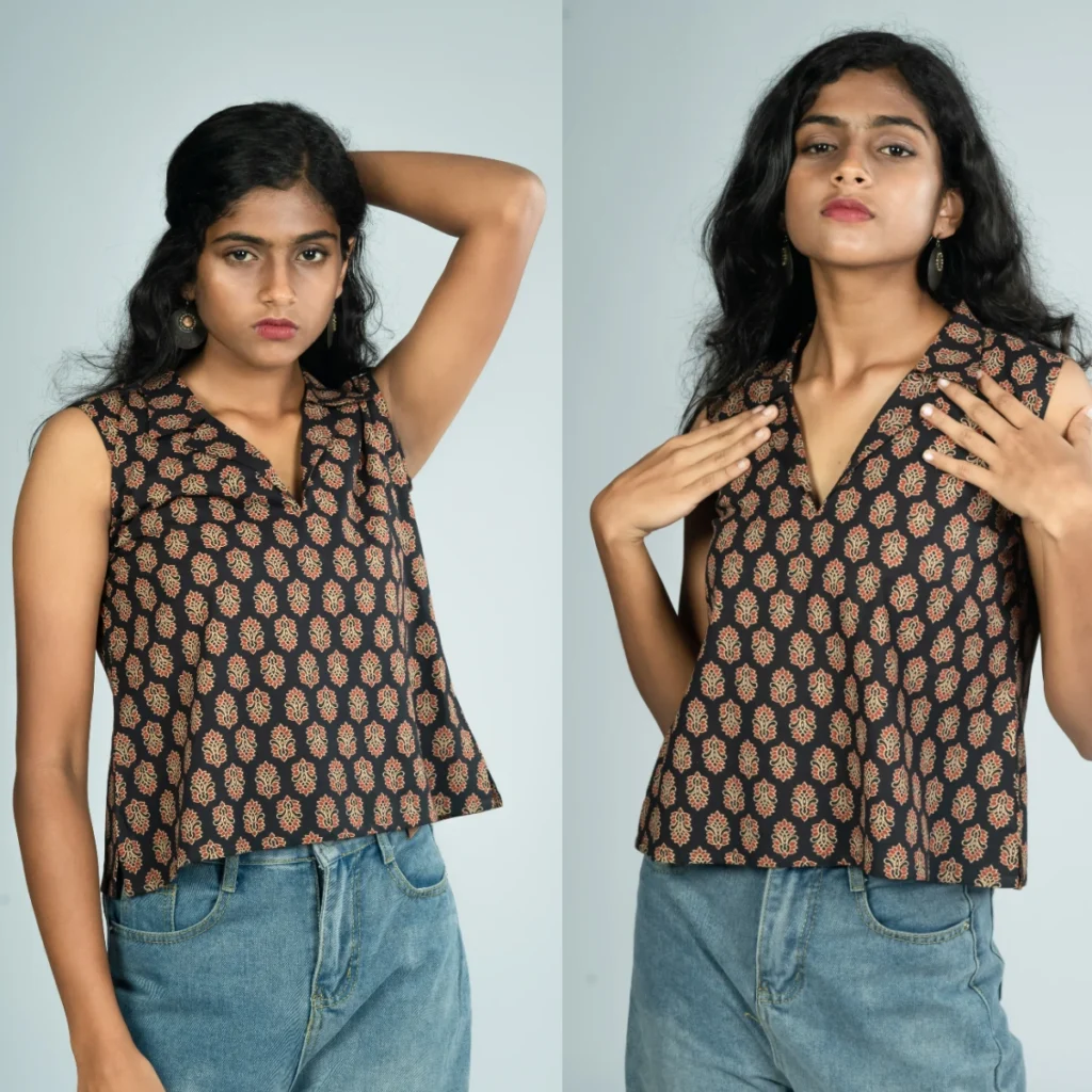 Boho Vibes with This Ajrakh Printed Black Sleeveless Top