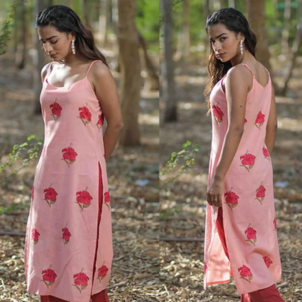 Bloom in Every Step: Pink Hibiscus Block Print Kurti