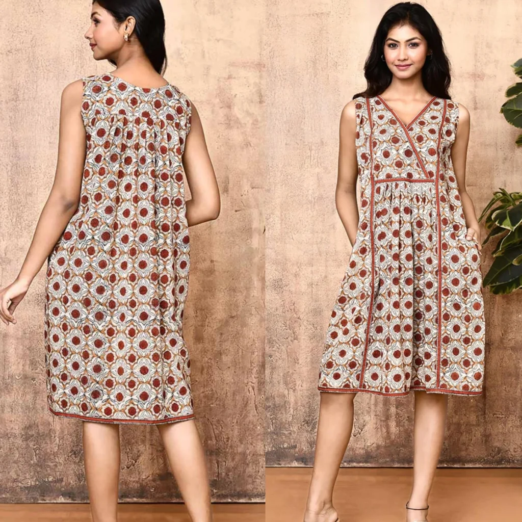 Cream Ajrakh Wrap-Style Cotton Kurti