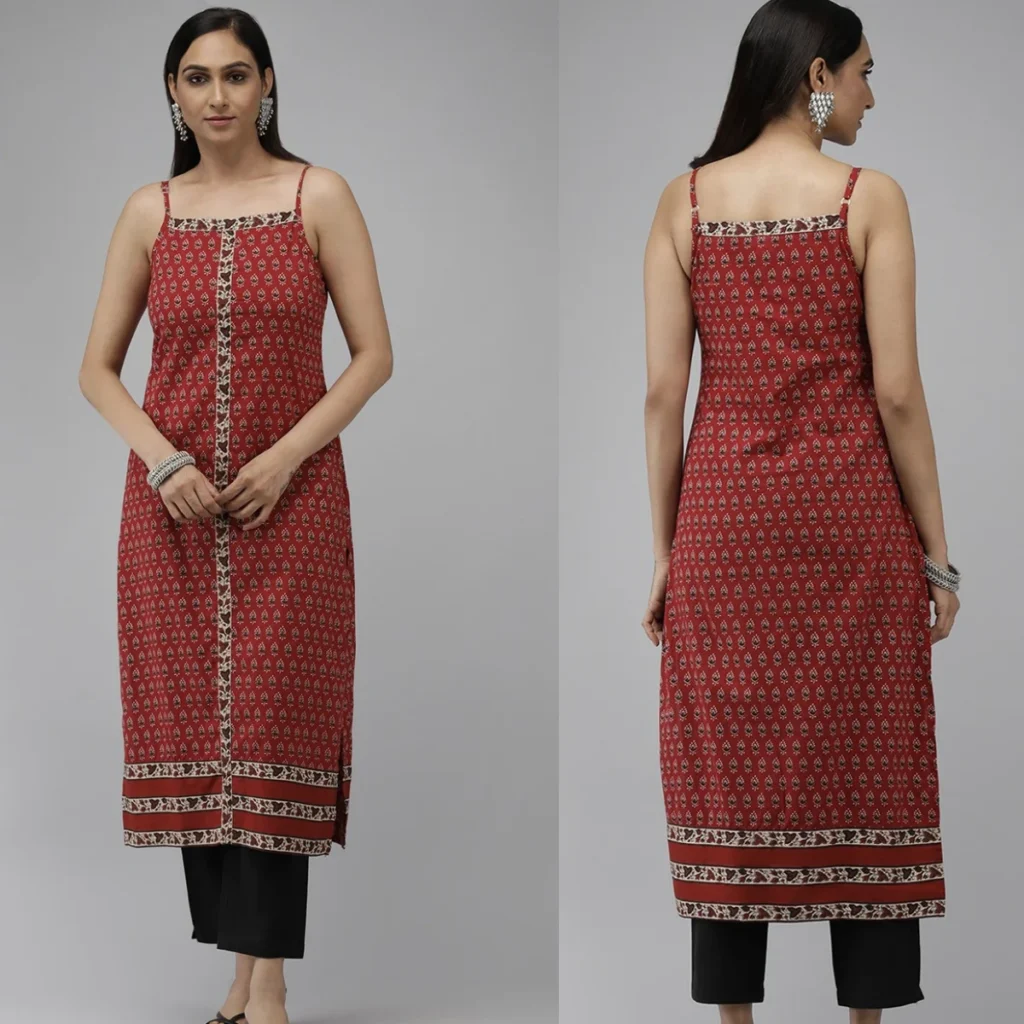 Floral Straight Kurti with Spaghetti Straps
