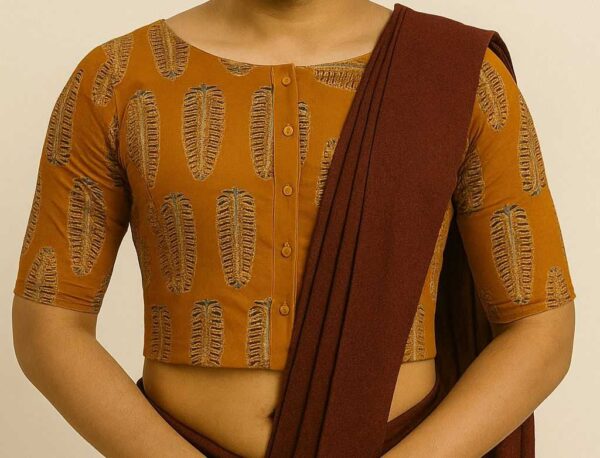 Maroon Cotton Ajrakh Print Readymade Blouse with Front Buttons for Sarees - Image 9