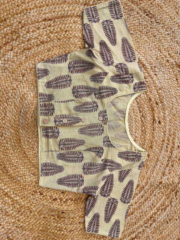 Maroon Cotton Ajrakh Print Readymade Blouse with Front Buttons for Sarees - Image 4