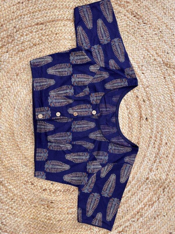 Maroon Cotton Ajrakh Print Readymade Blouse with Front Buttons for Sarees - Image 8
