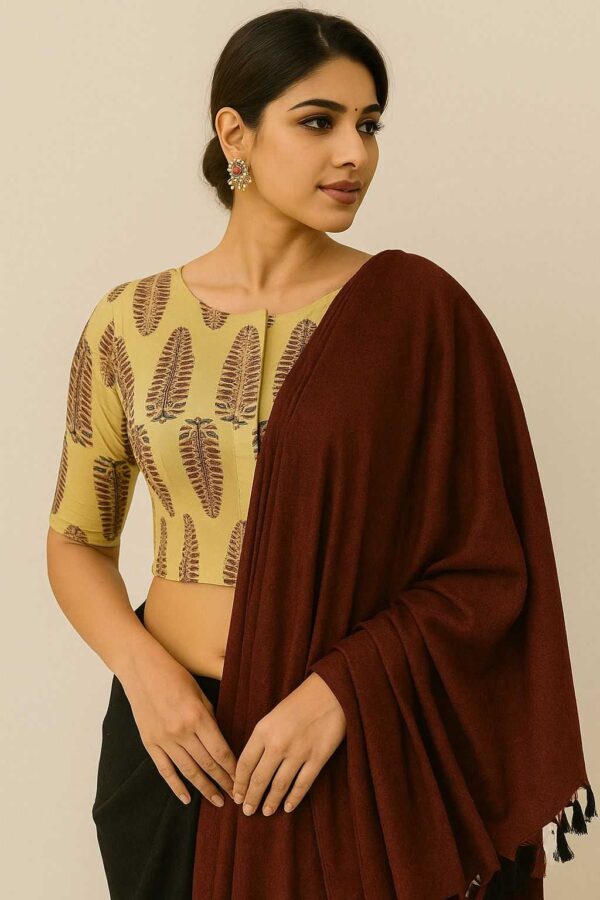 Maroon Cotton Ajrakh Print Readymade Blouse with Front Buttons for Sarees - Image 18